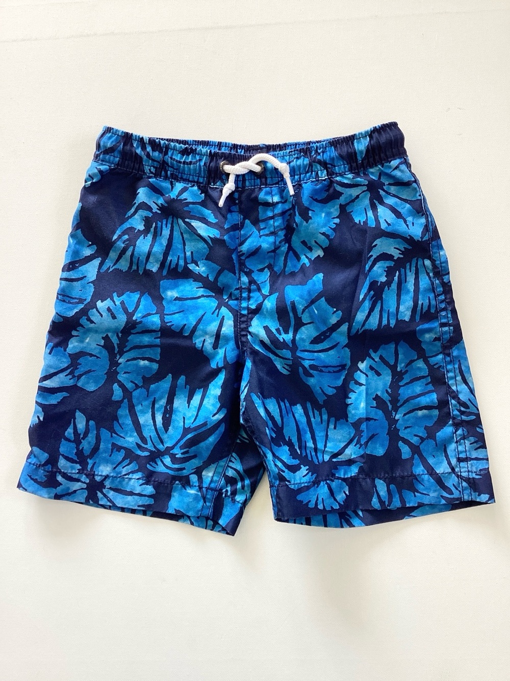 Lands' End Blue Tropical Leaf Swim Shorts